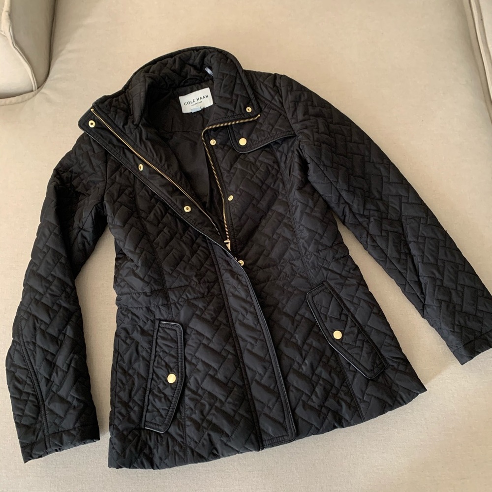 Cole Haan Black Quilted Gold ZIP Snap NWOT Jacket